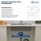 Sarlai 30in Drop-In Single Bowl Stainless Steel Workstation Kitchen Sink