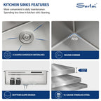 Sarlai 33'' Waterfall Undermount Workstation Kitchen Sink, 16 Gauge Stainless Steel Multifunction Single Bowl Basin with Matching Faucet