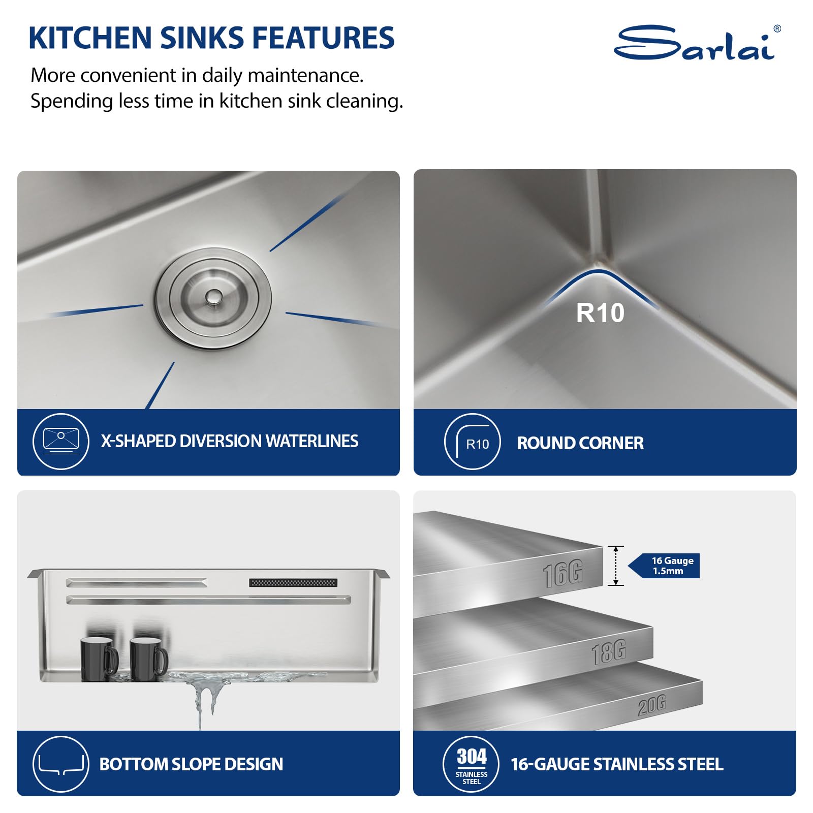Sarlai 33'' Waterfall Undermount Workstation Kitchen Sink, 16 Gauge Stainless Steel Multifunction Single Bowl Basin with Matching Faucet