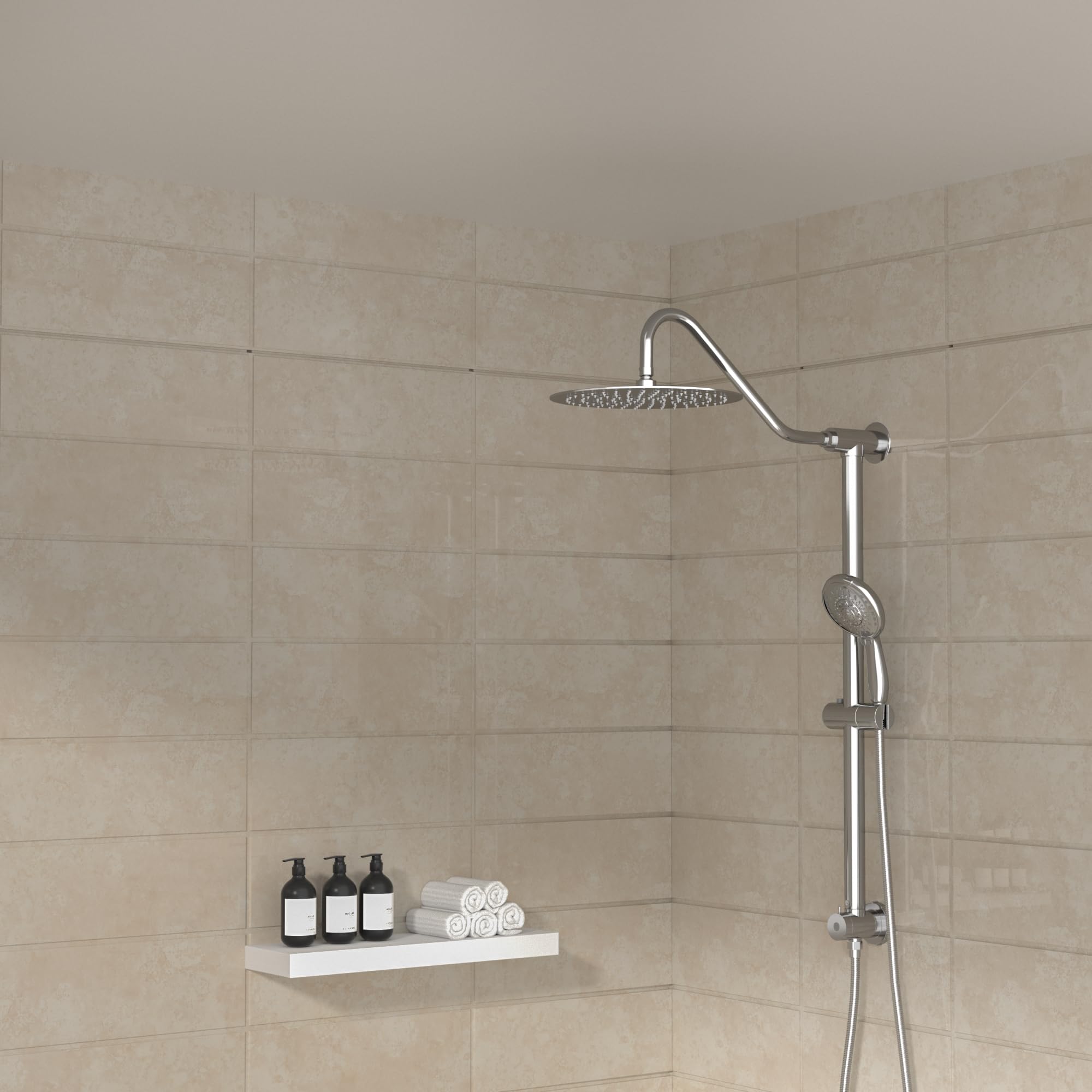 Sarlai 10'' Stainless Steel Round Wall Mounted Rainfall Shower Head with Handheld Shower