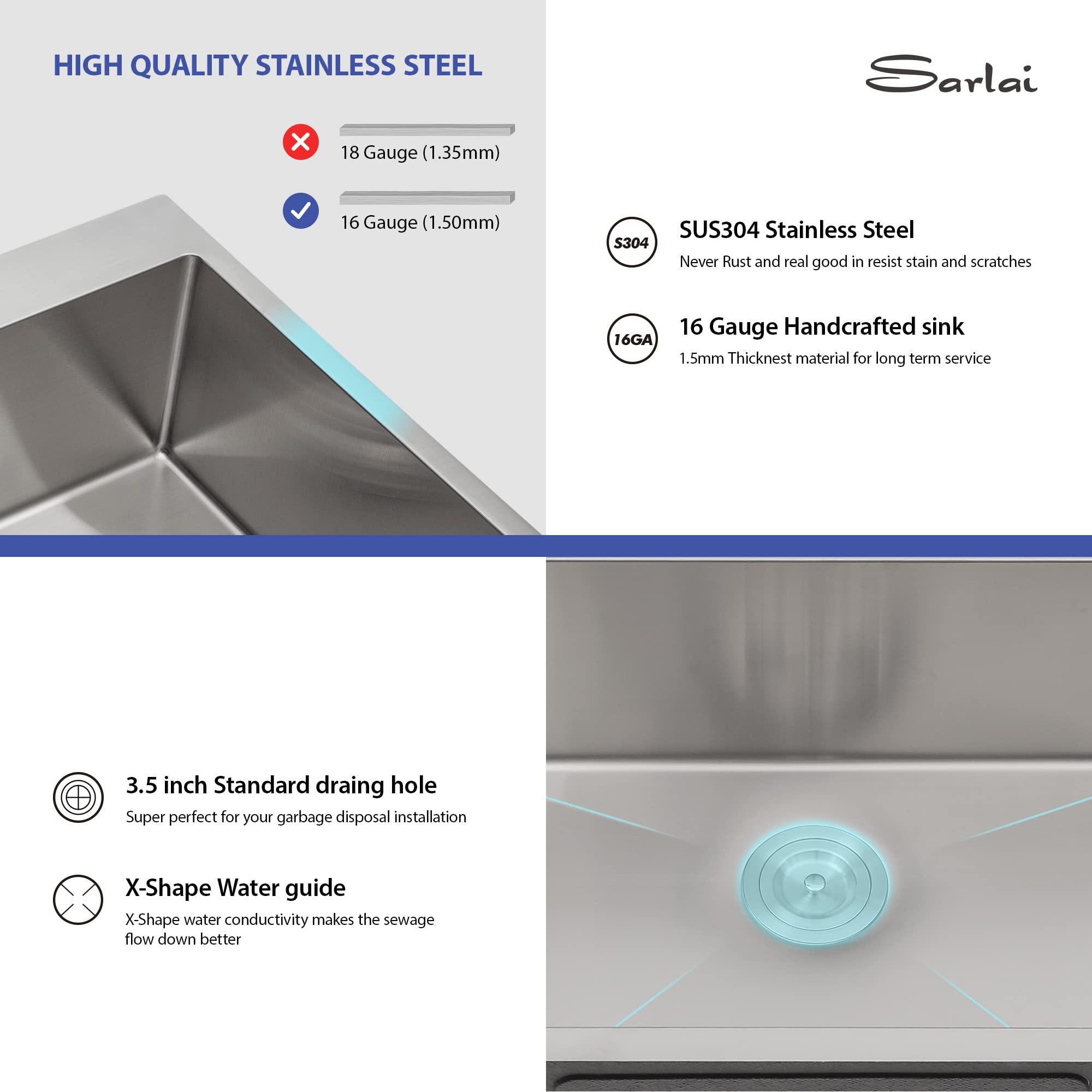 Sarlai 33'' x 22'' Stainless Steel Double Bowl Drop-in Kitchen Sink