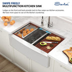Sarlai 36in Double Bowl 50/50 Low Divide Apron Front Under Counter Stainless Steel Workstation Farmhouse Kitchen Sink