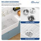 Sarlai 36''x20'' Reversible Apron Front White Fireclay Farmhouse Sink, Single Bowl Vitreous Porcelain Farm Kitchen Basin
