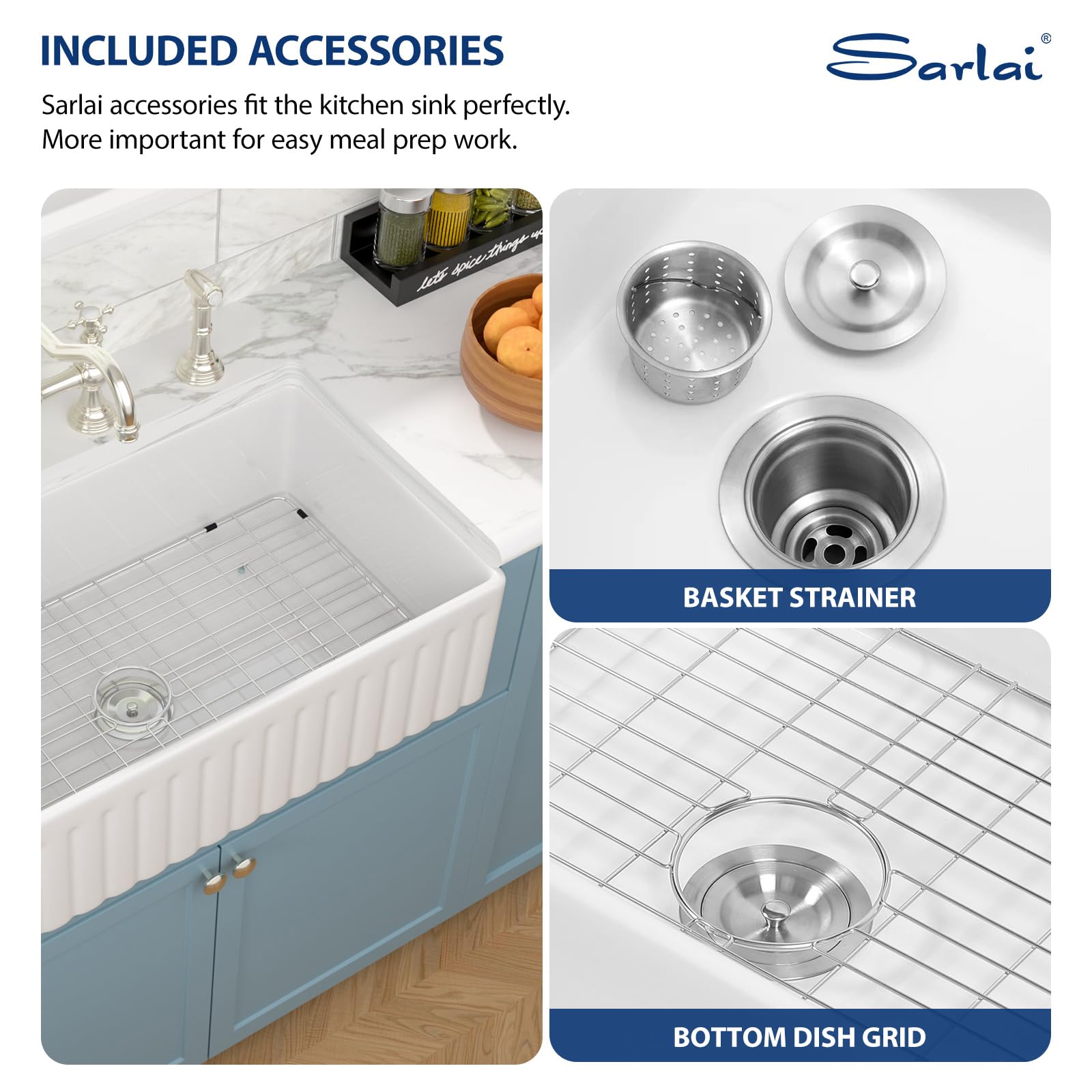 Sarlai 36''x20'' Reversible Apron Front White Fireclay Farmhouse Sink, Single Bowl Vitreous Porcelain Farm Kitchen Basin