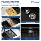 Sarlai 33in Black Granite Composite Undermount Single Bowl Workstation Kitchen Sink