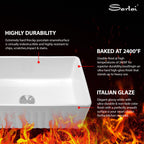 Sarlai 33''x18'' Reversible Apron Front White Fireclay Farmhouse Sink, Single Bowl Undermount Ceramic Kitchen Farmer Basin