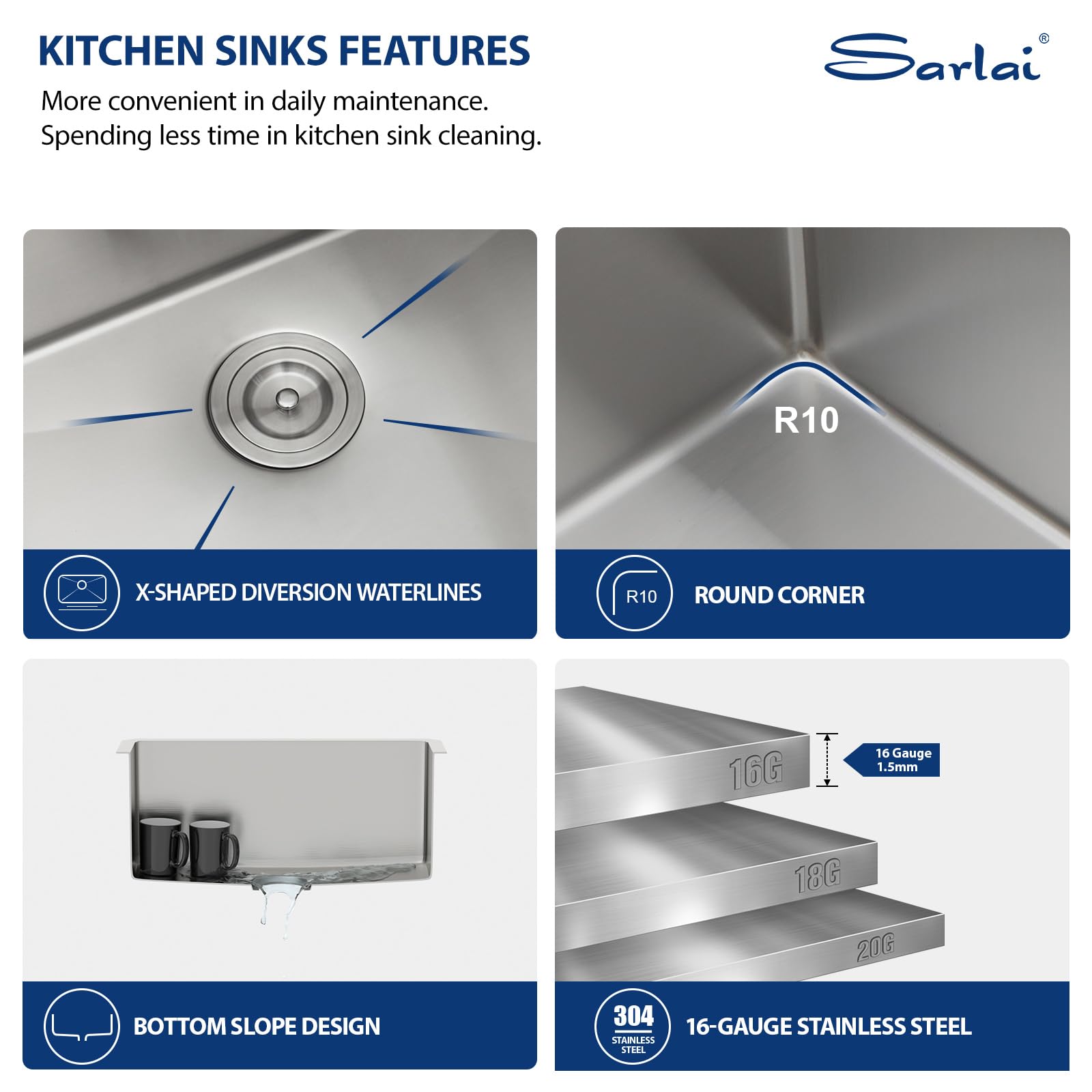 Sarlai 23'' x 18'' Stainless Steel Undermount Single Bowl Kitchen Sink