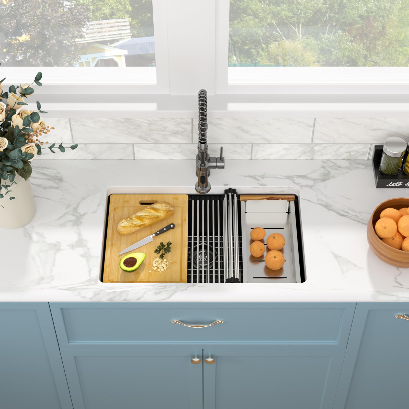 Sarlai 30'' x 19'' Granite Composite Single Bowl Undermount Black Workstation Kitchen Sink