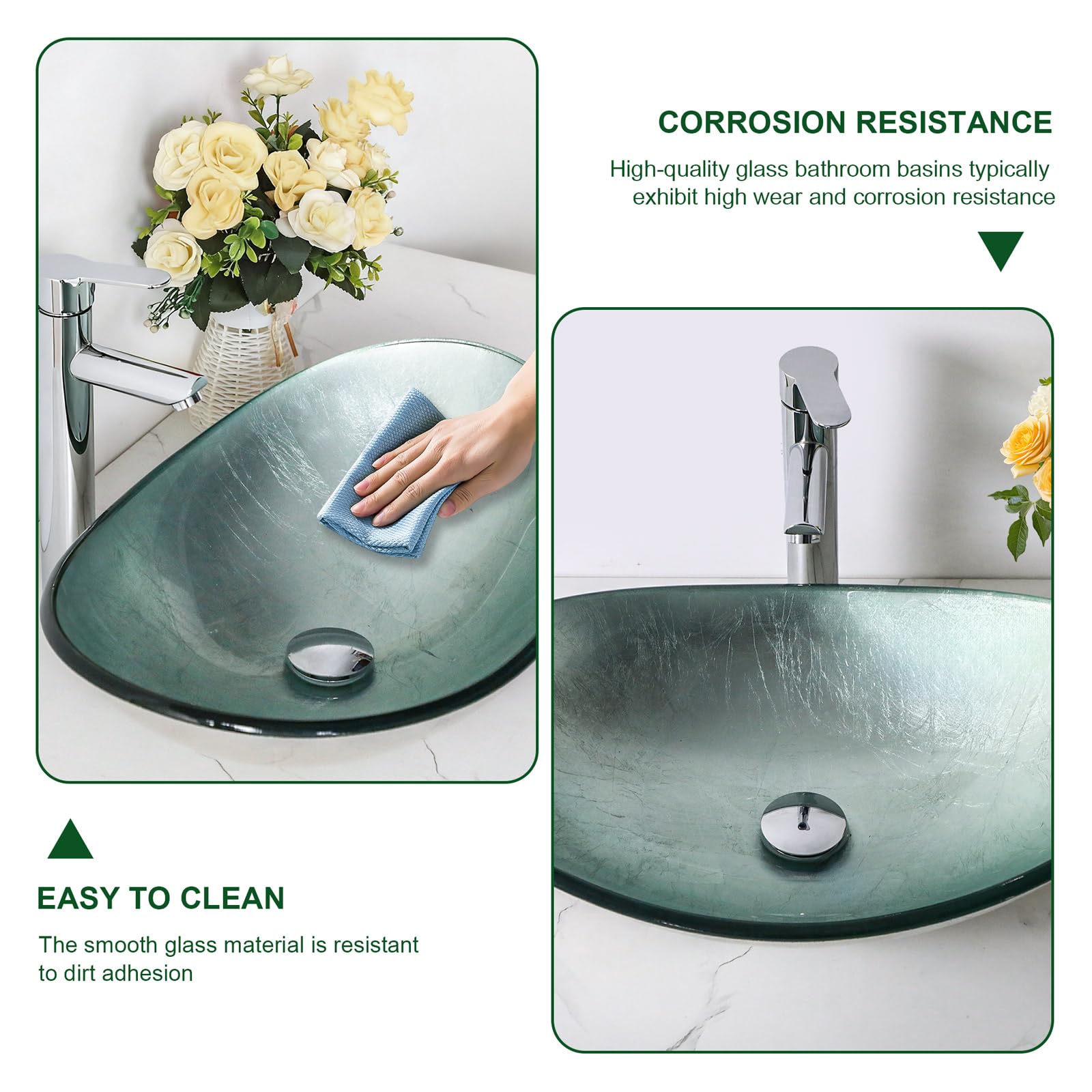Sarlai Modern Artistic Tempered Glass Bathroom Vessel Sink, Countertop Bowl Basin for Lavatory Vanity Cabinet