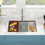 Sarlai 33''x19'' 50/50 Low Divide Double Bowl White Granite Composite Kitchen Sink, Undermount Ledge Workstation Quartz Classic Under Counter Basin