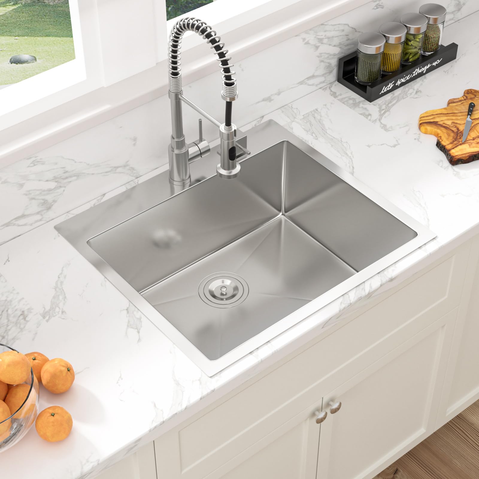 Sarlai 25'' x 22'' Stainless Steel Drop-In Double Hole Single Bowl Kitchen Sink