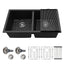 Sarlai 33''x19'' 50/50 Double Bowl Matte Black Granite Composite Kitchen Sink, Undermount Quartz Under Counter Basin with Complete Accessories