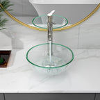 Sarlai 16.5''x16.5'' Transparent Round Tempered Glass Bathroom Vessel Sink, Countertop Basin with Faucet & Pop-up Drain Combo