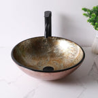 Sarlai 16.5''x16.5'' Yellow Round Tempered Glass Bathroom Vessel Sink, Countertop Basin with Faucet & Pop-up Drain Combo
