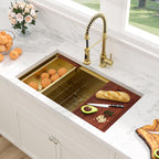 Sarlai 33''x19'' Gold Stainless Steel Undermount Kitchen Sink, 16 Gauge Deep Single Bowl Workstation Rectangular Basin