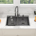 Sarlai 33in Double Bowl 50/50 Black Drop-in Stainless Steel Kitchen Sink