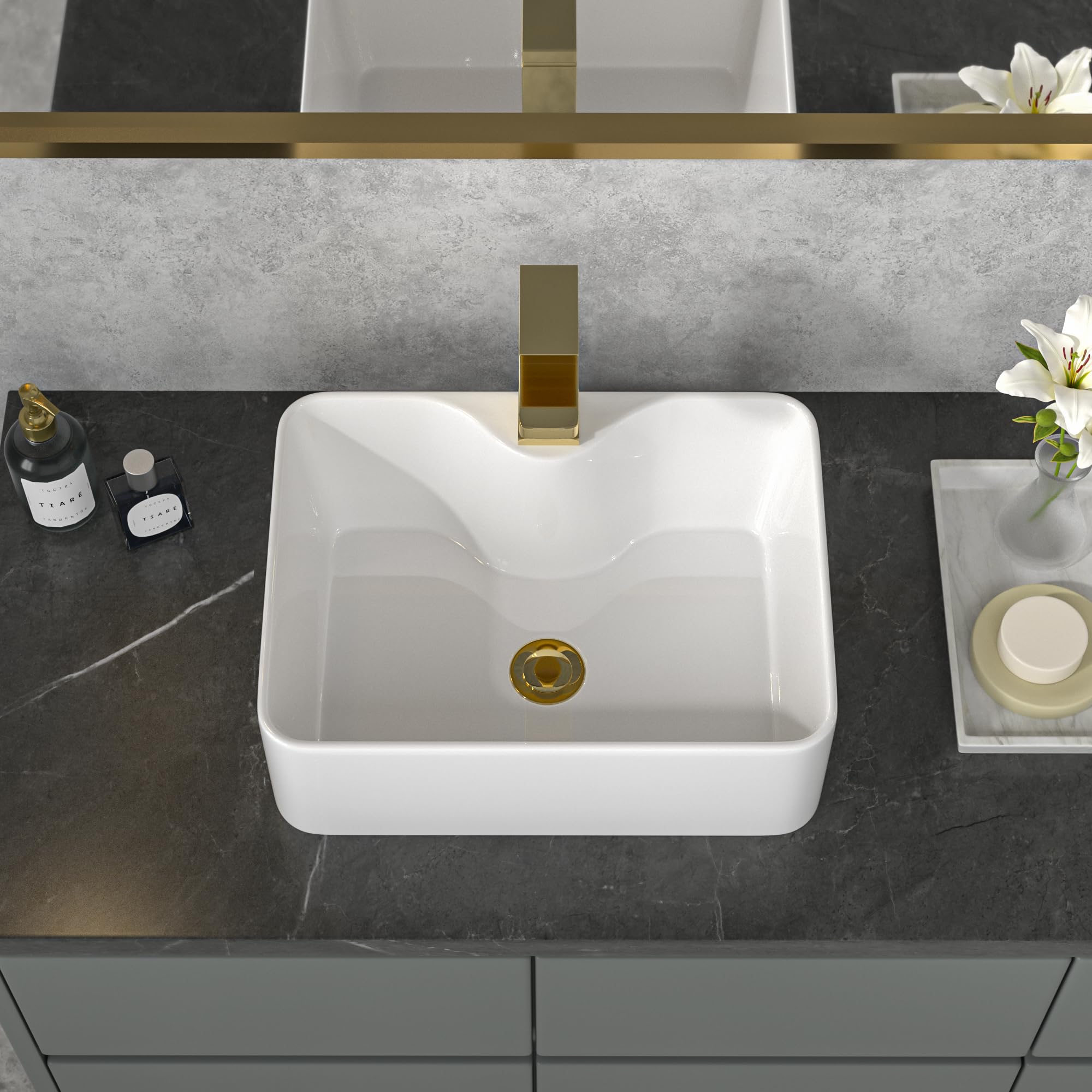 Sarlai 19'' x 15'' Ceramic Countertop Rectangle White Vessel Bathroom Sin Secondary image