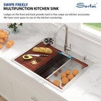 Sarlai 28''x22'' Drop-In Workstation Stainless Steel Kitchen Sink, 16 Gauge Topmount Single Bowl with Cup Rinser, Soap Dispenser & Faucet