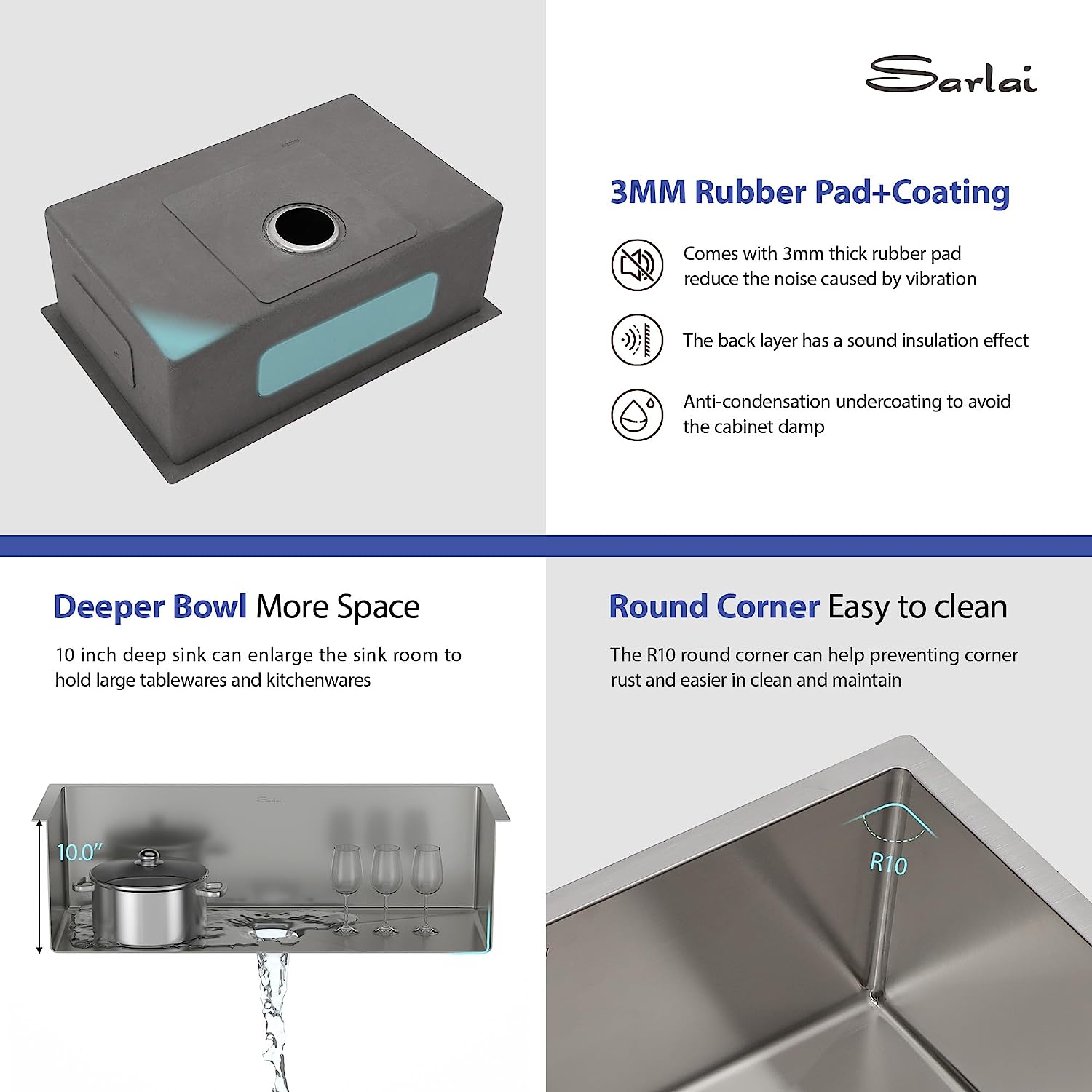 Sarlai 28'' Undermount Stainless Steel Single Bowl Kitchen Sink