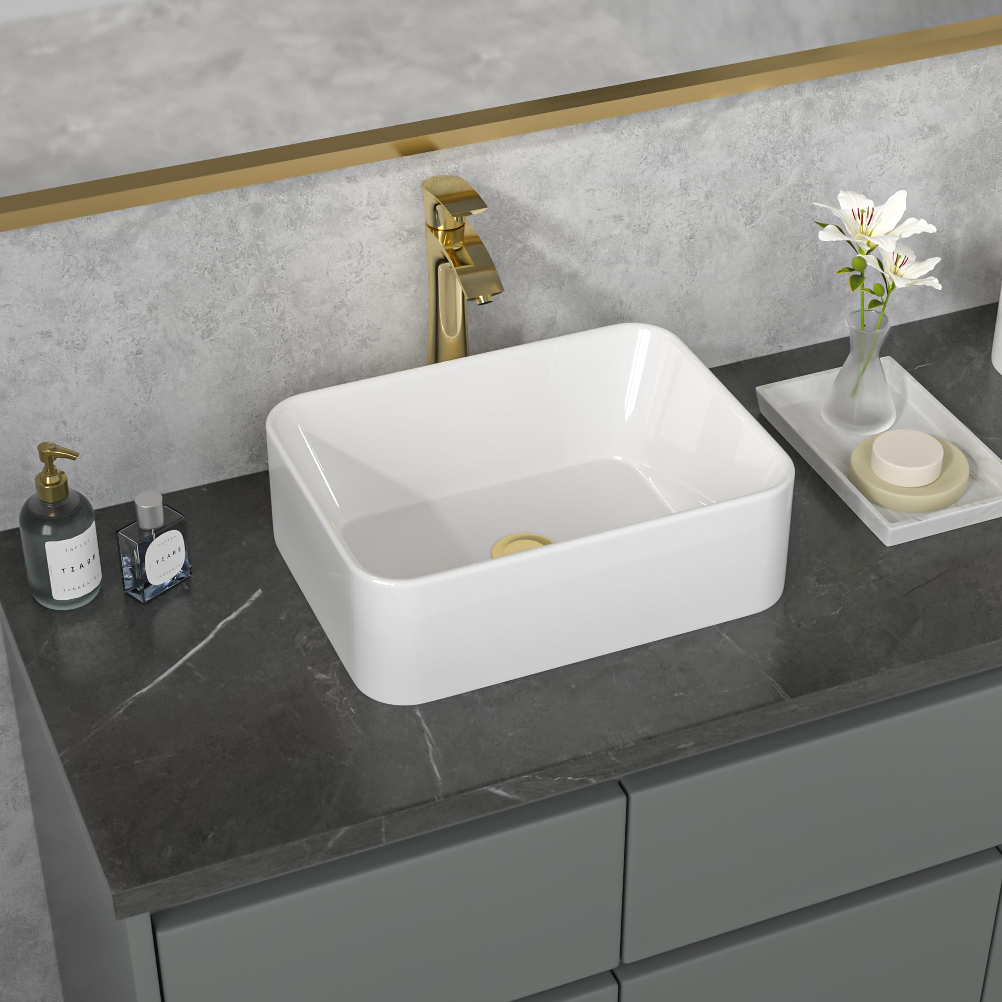 Sarlai 16'' x 12'' Ceramic Rectangular Drop-in Bathroom Vessel Sink Secondary image