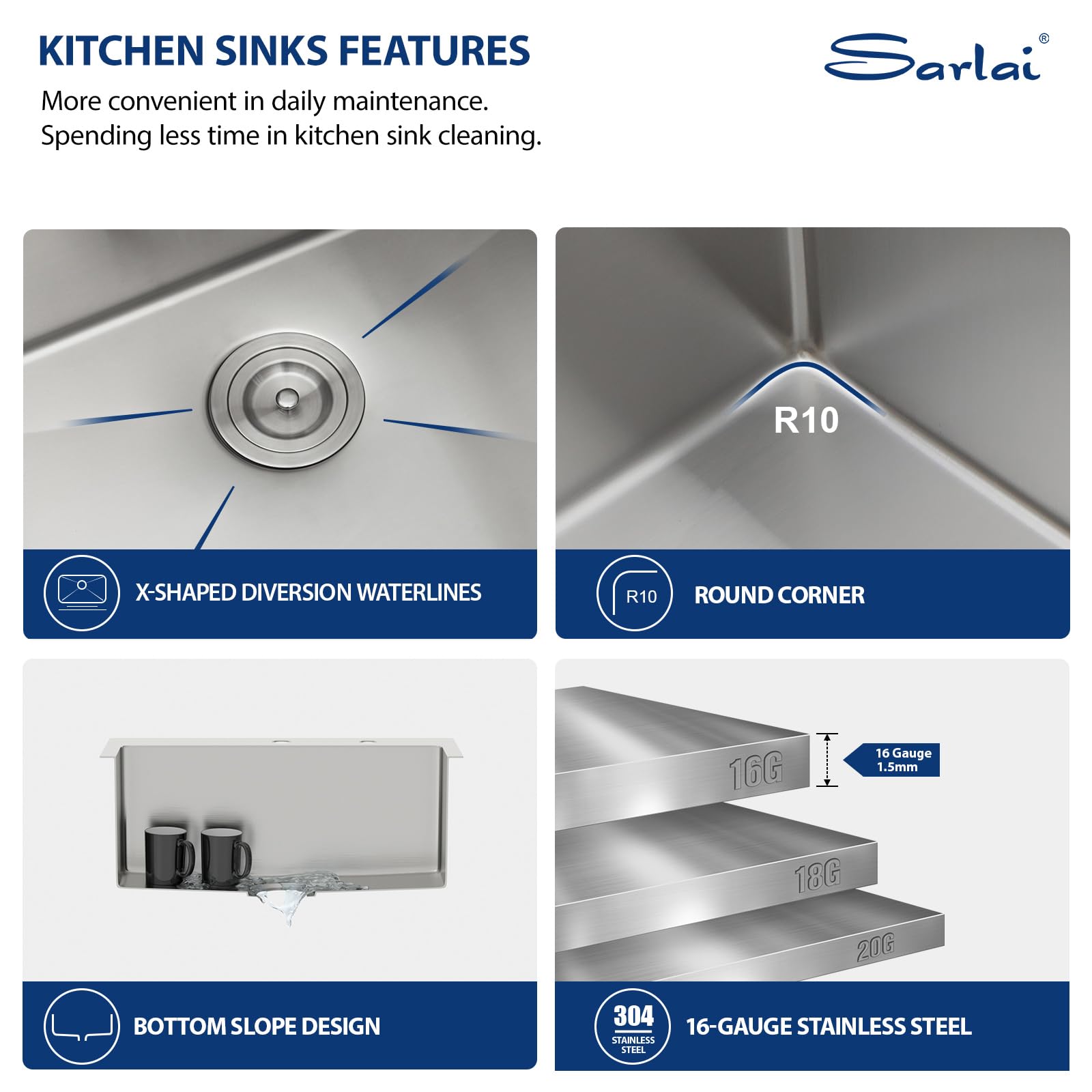 Sarlai 25'' x 22'' Stainless Steel Drop-In Double Hole Single Bowl Kitchen Sink