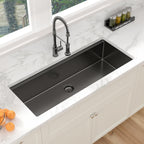 Sarlai 45'' Gunmetal Black NANO-PVD Undermount Workstation Kitchen Sink, 16 Gauge Stainless Steel Round Corner Single Bowl Basin
