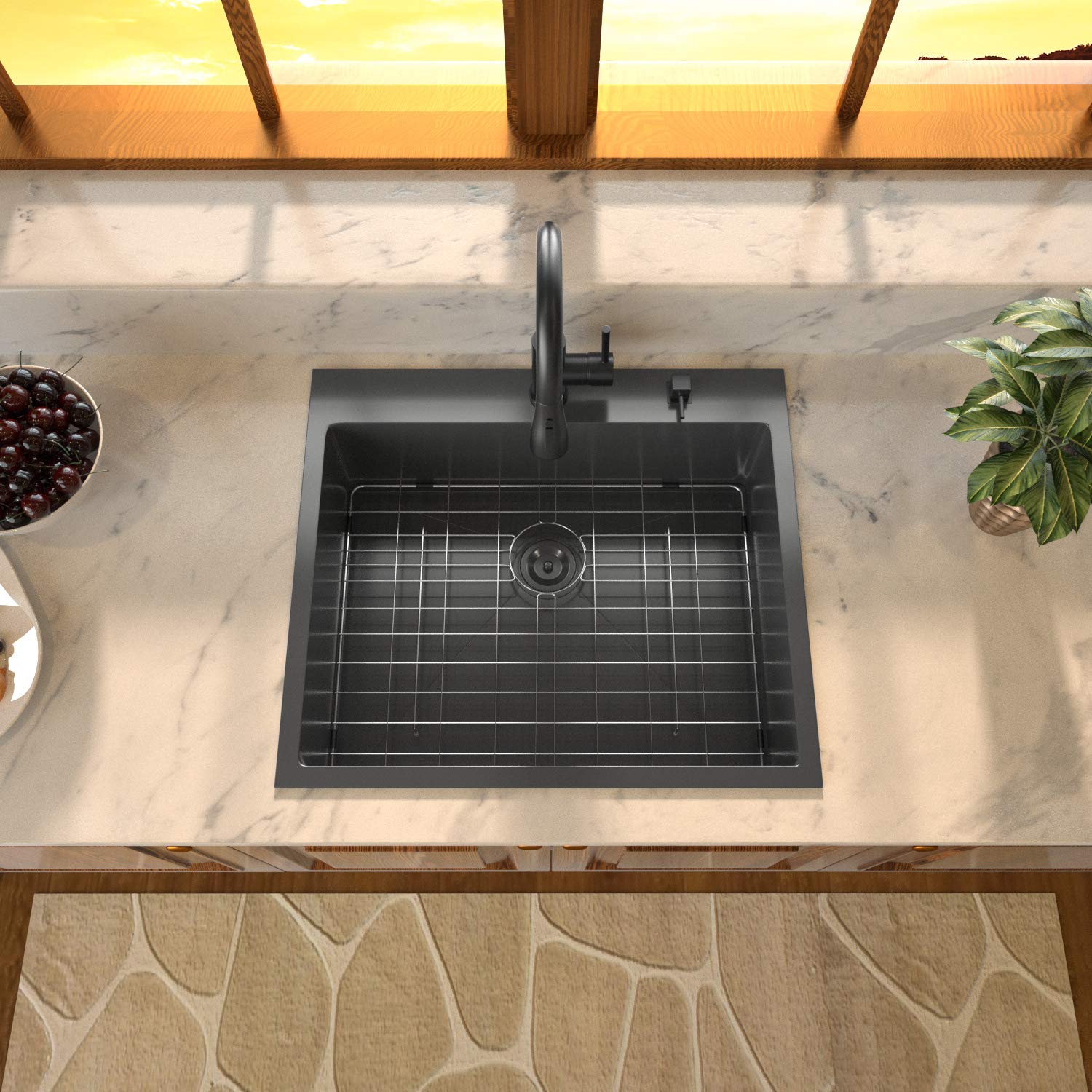 Sarlai 25in Drop In Gunmetal Black Single Bowl Stainless Steel Kitchen Sink Secondary image