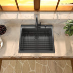 Sarlai 25in Drop In Gunmetal Black Single Bowl Stainless Steel Kitchen Sink