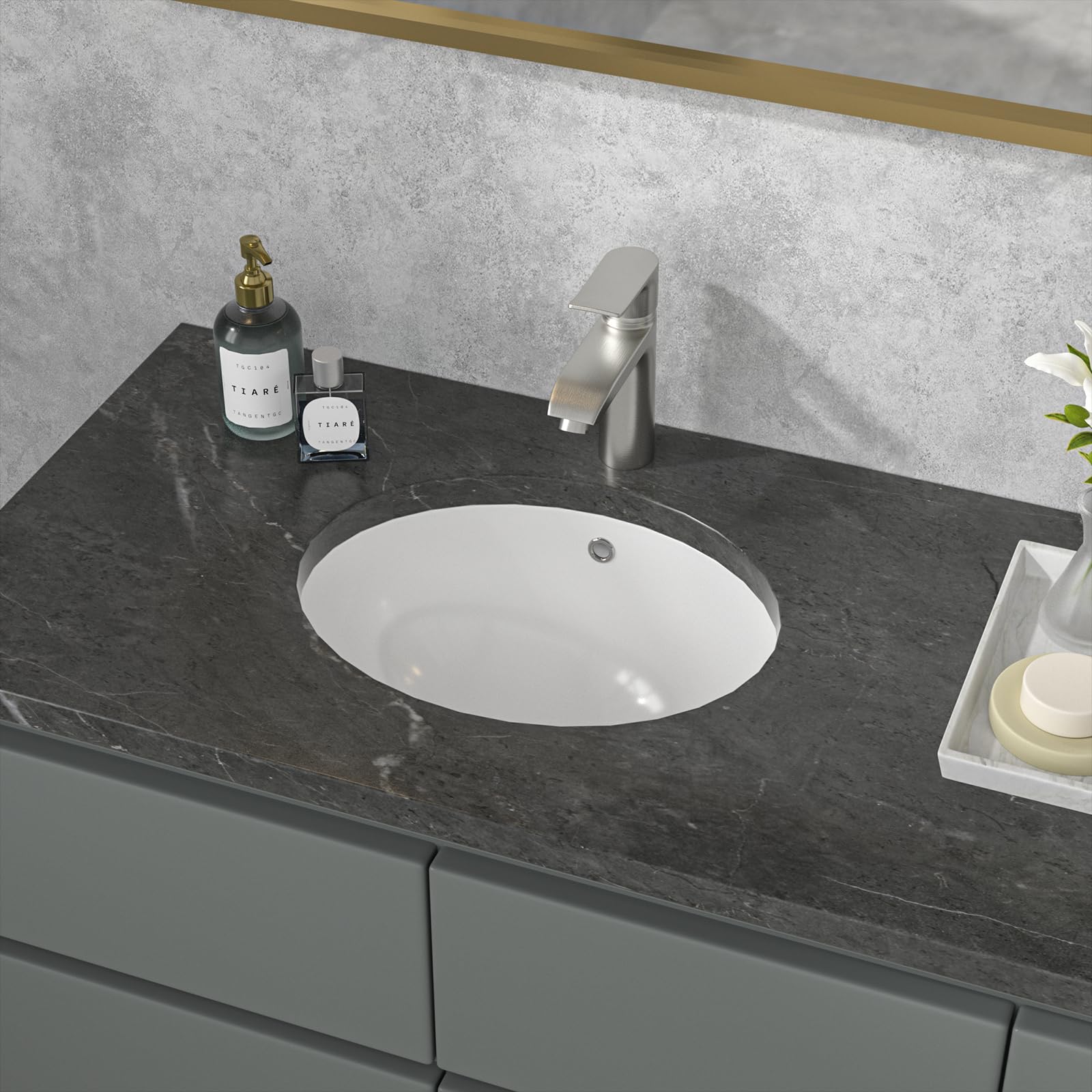 Sarlai 16in Undermount Oval Pure White Porcelain Ceramic Bathroom Vessel Sink