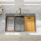 Sarlai 33'' x 22'' Drop In Single Bowl Stainless Steel Workstation Kitchen Sink with Z Shape Ledge
