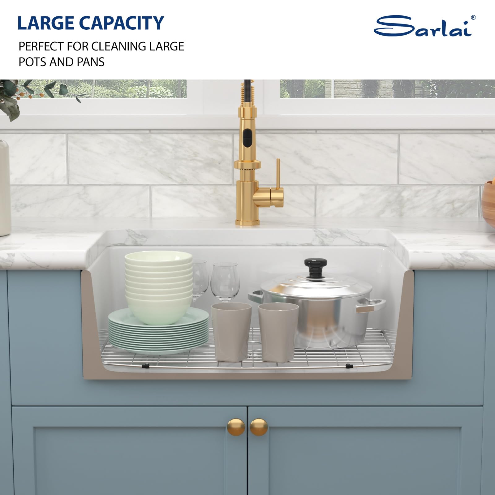 Sarlai 30'' Arch Curved Apron Front White Fireclay Farmhouse Sink, Single Bowl Porcelain Farm Kitchen Basin