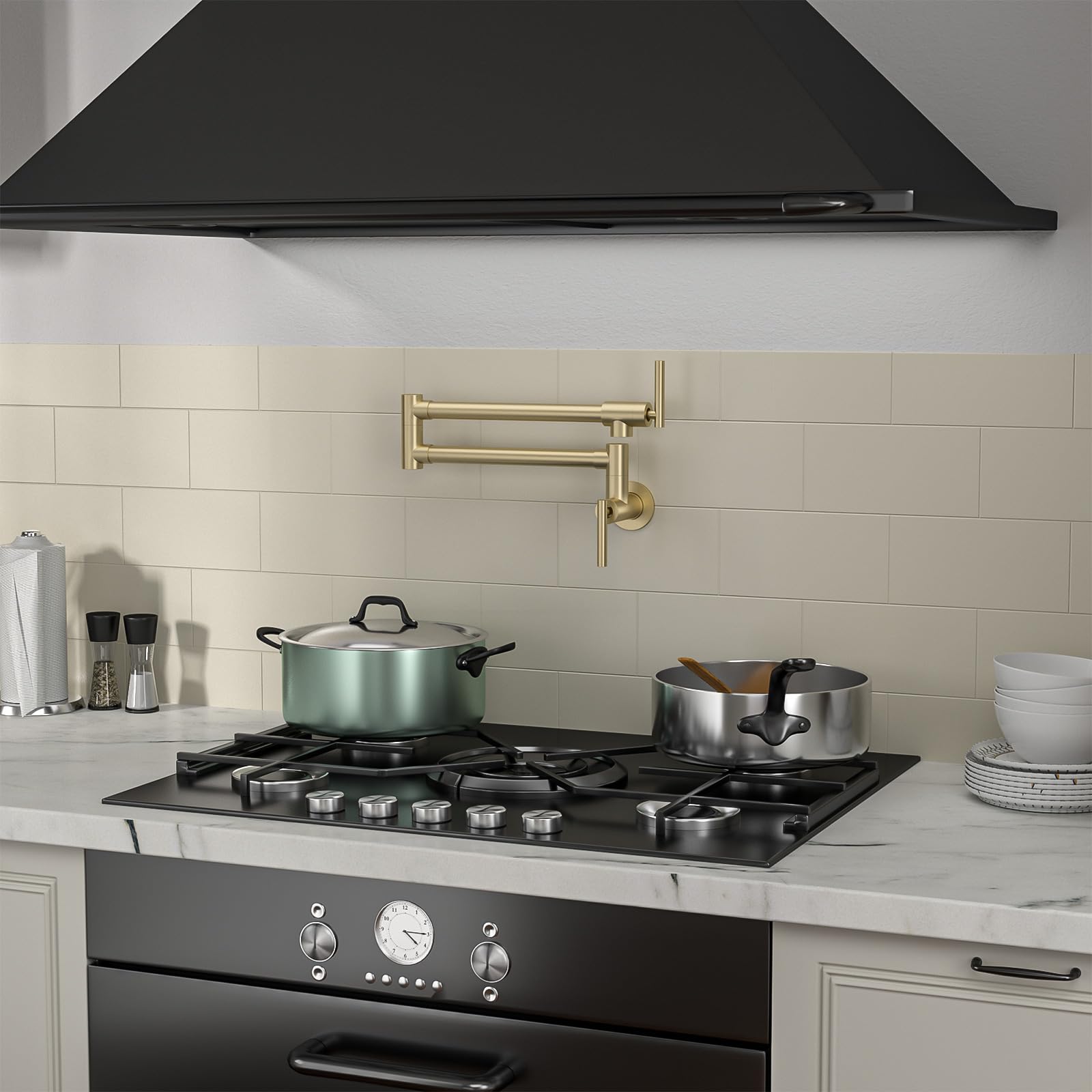 Sarlai Wall Mounted Folding Two Handle Pot Filler Gold Stainless Steel Kitchen Sink Faucet