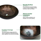 Sarlai Brown Round Tempered Glass Bathroom Vessel Sink, Countertop Basin with Faucet & Pop-up Drain Combo