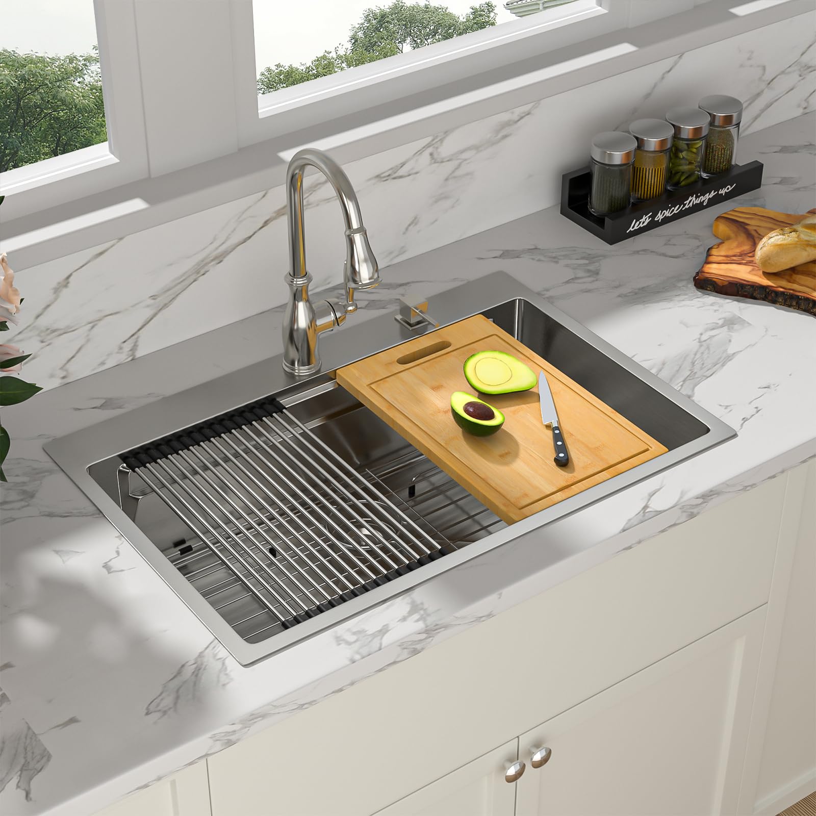 Sarlai 33'' x 22'' Drop In Double Ledges Design Workstation Kitchen Sink Secondary image