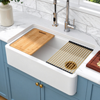 Sarlai 33" Quartz Composite Apron Front Workstation Kitchen Sink, Single Bowl Farmhouse Sink with Gold Drain, Roll-Up Rack & Cutting Board