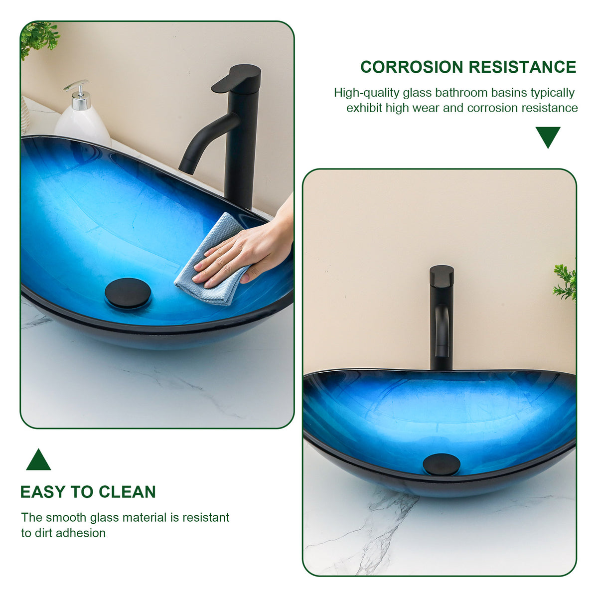 Sarlai 21''x13'' Curved Blue Tempered Glass Bathroom Vessel Sink with Black Pop Up Drain