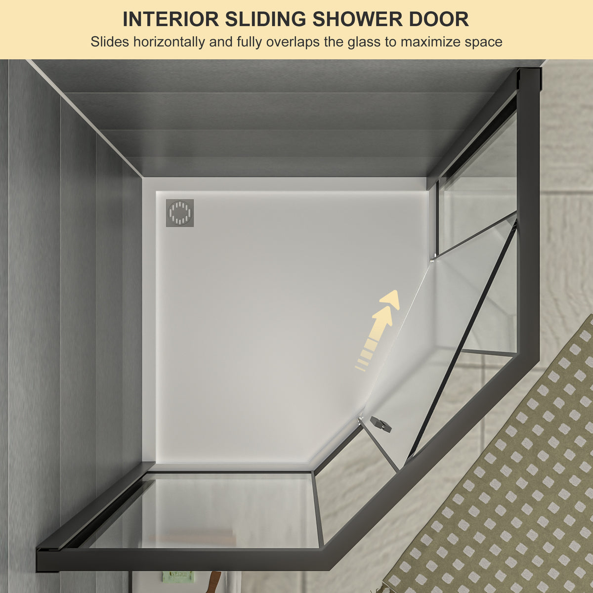 Sarlai 42''x 76''Corner Sliding Shower Enclosure Matte Black Framed Tempered Glass Shower Door