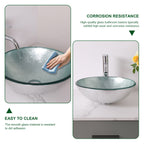 Sarlai 15.75 Inch Round Silver Foil Tempered Glass Vessel Sink Above Counter Bathroom Basin