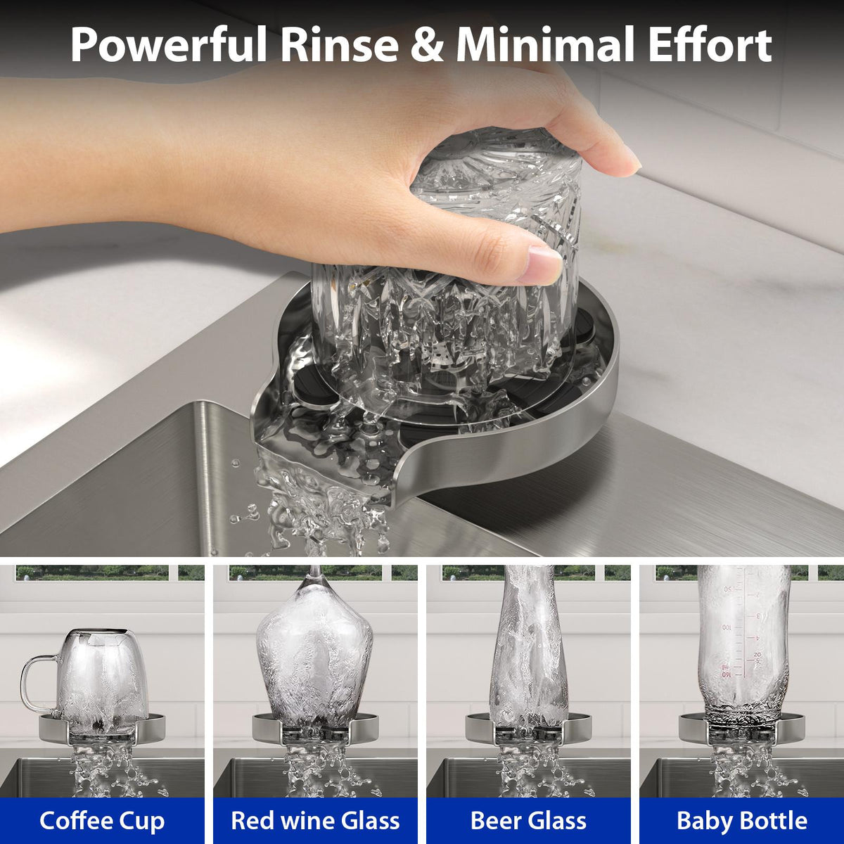 Sarlai Low Profile Stainless Steel Glass Rinser Sink Cup Washer