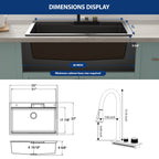 Sarlai 33'' x 22'' Black Quartz Drop-in Waterfall Single Bowl Workstation Kitchen Sink
