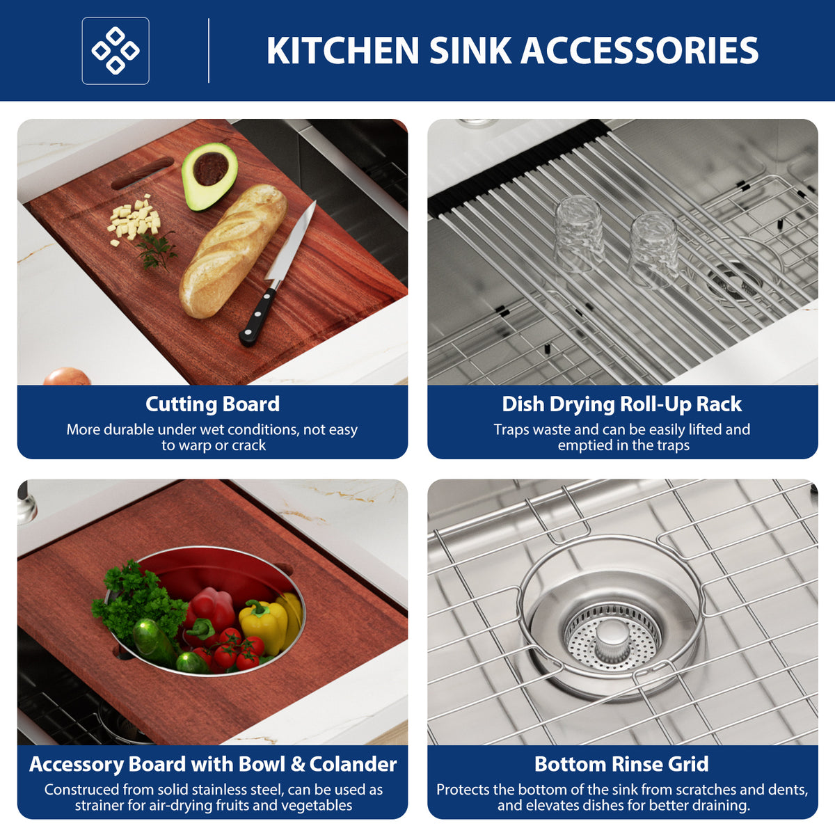 Sarlai 36" Undermount Workstation Kitchen Sink - 16 Gauge Stainless Steel 50/50 Double Bowl with Low Divider