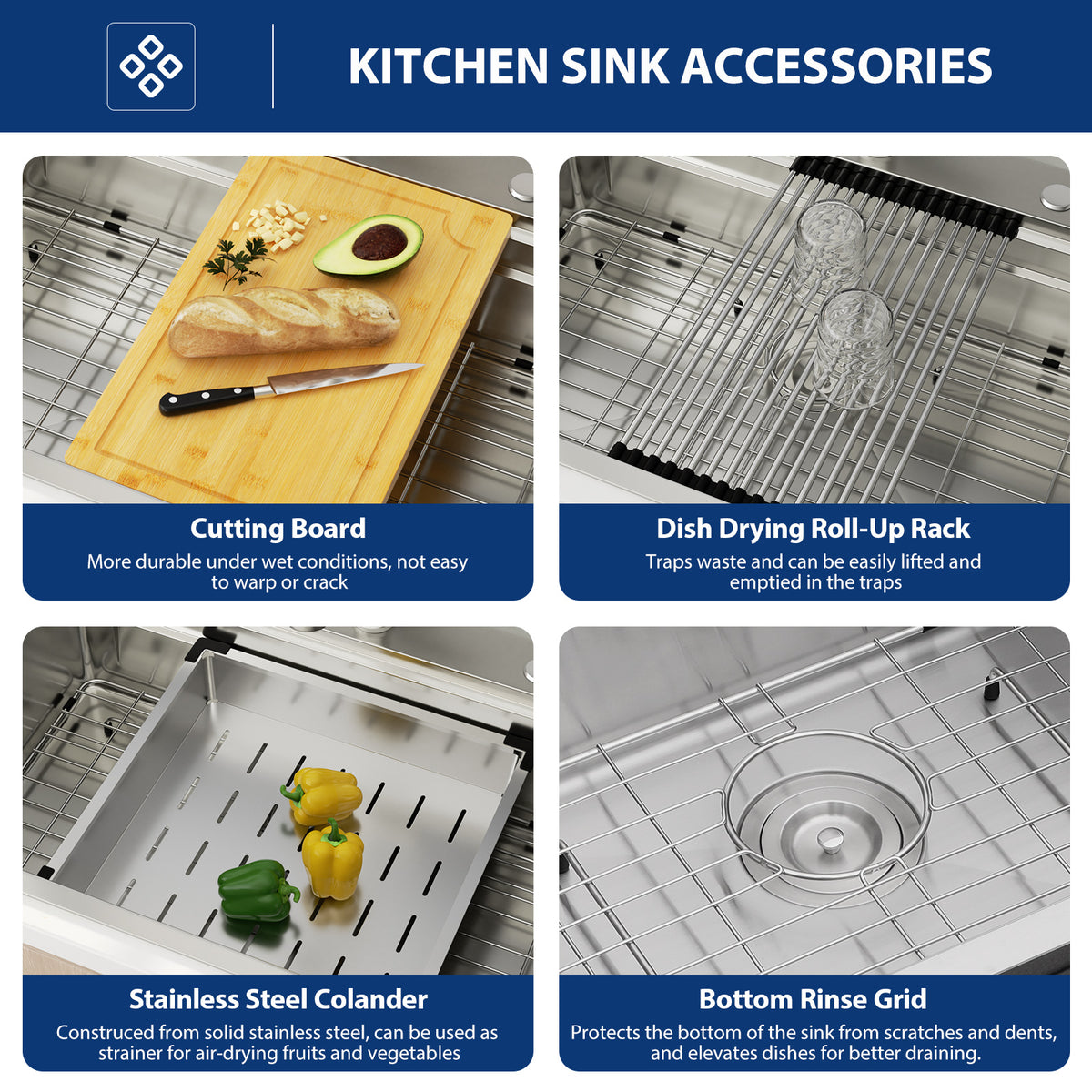 Sarlai Patent Dual Tier Workstation Sink 33 Inch, T304 16 Gauge Stainless Steel Undermount Kitchen Sink