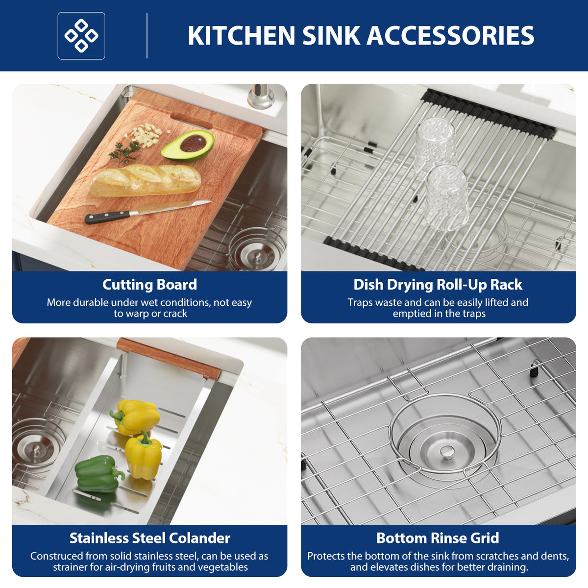 Sarlai 33'' Undermount Kitchen Sink - 60/40 Double Bowl Workstation with Low Divide