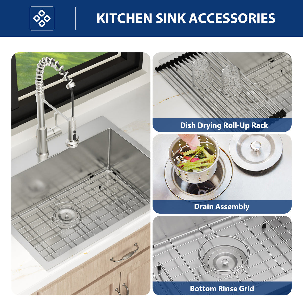Sarlai 30''x22''Drop In Workstation Kitchen Sink 16 Gauge SUS304 Stainless Steel Single Bowl Topmount Sink with Accessories