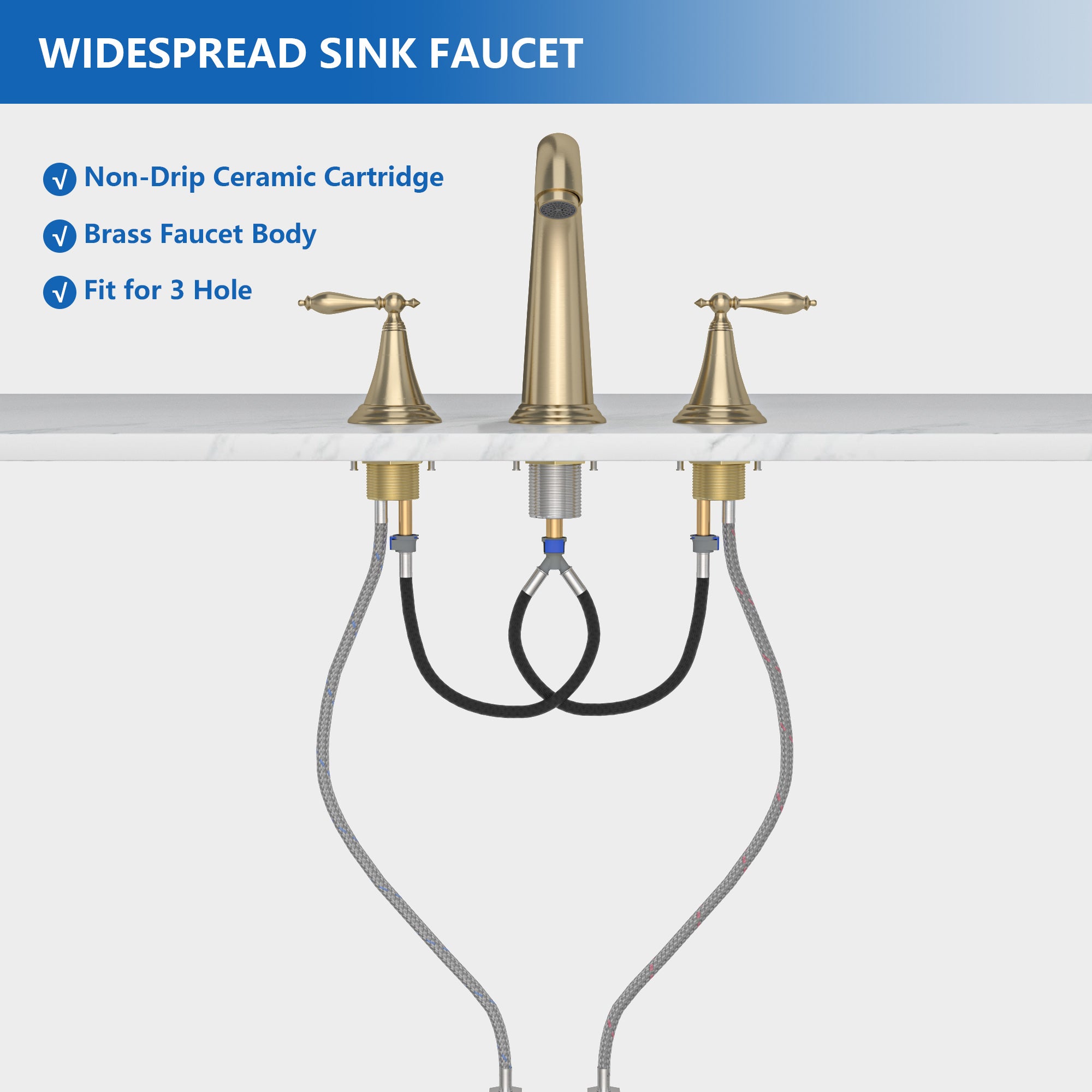 Sarlai 3-Hole 2-Handle Brass Bathroom Sink Faucet