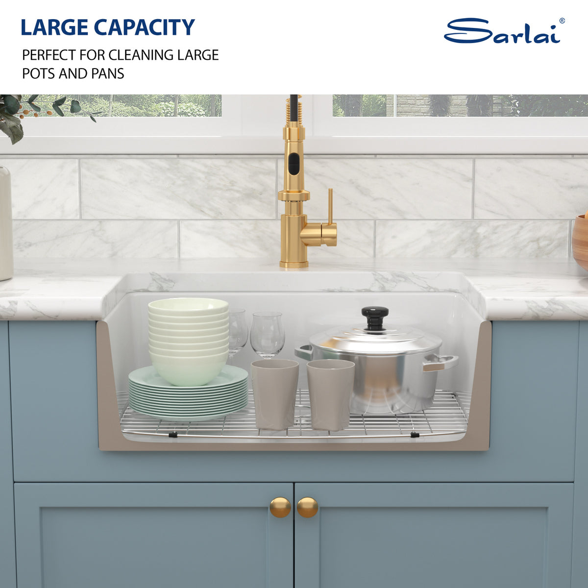Sarlai 30''x19'' White Curved Apron Front Fireclay Farmhouse Kitchen Sink Single Bowl Porcelain Ceramic Farm Kitchen Basin