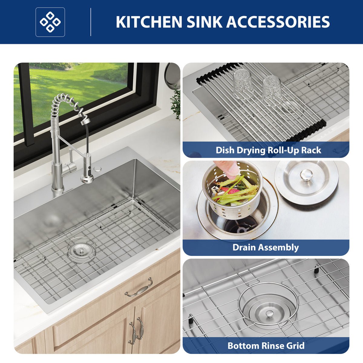 Sarlai 33''x22''Drop In Workstation Kitchen Sink 16 Gauge SUS304 Stainless Steel Single Bowl Topmount Sink with Accessories
