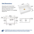 Sarlai 30''x22''White Ceramic Topmount Single Bowl Kitchen Sink With Gold Drain & Bottom Grid