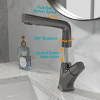 Sarlai 3 Modes 360° Rotating Pull Down Sprayer Stainless Steel Bathroom Faucet