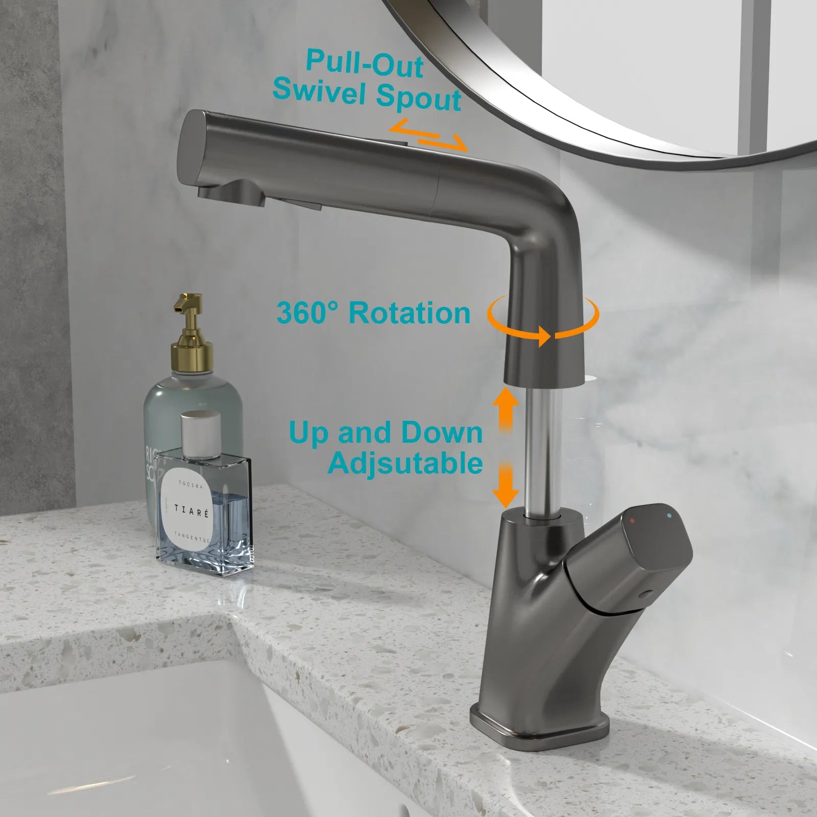 Sarlai 3 Modes 360° Rotating Pull Down Sprayer Stainless Steel Bathroom Faucet